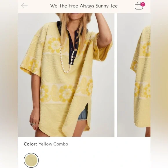 NWT Free People We The Free Always Sunny Tee - yellow combo - large - Picture 6 of 9